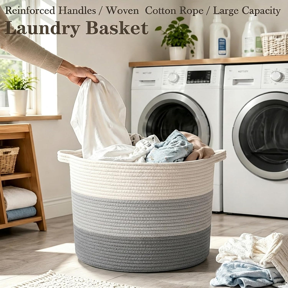 90L Large Blanket Basket,Rope Woven Laundry Basket-Yellow