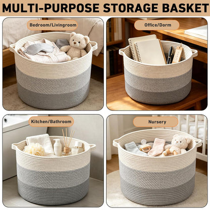 90L Large Blanket Basket,Rope Woven Laundry Basket-Yellow