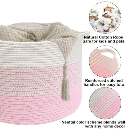 90L Large Blanket Basket,Rope Woven Laundry Basket-Yellow
