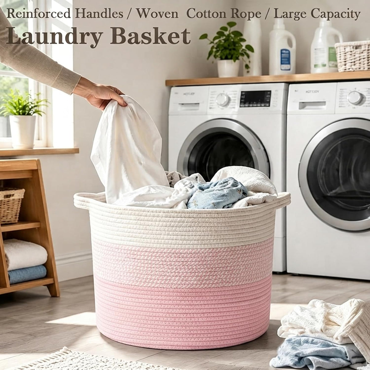 90L Large Blanket Basket,Rope Woven Laundry Basket-Yellow