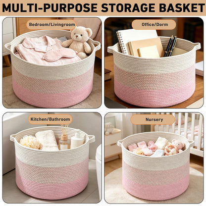 90L Large Blanket Basket,Rope Woven Laundry Basket-Yellow