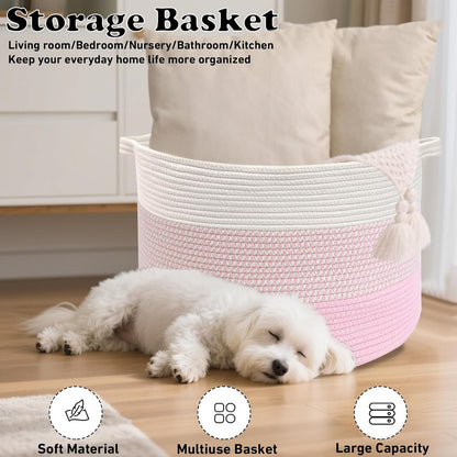 90L Large Blanket Basket,Rope Woven Laundry Basket-Yellow