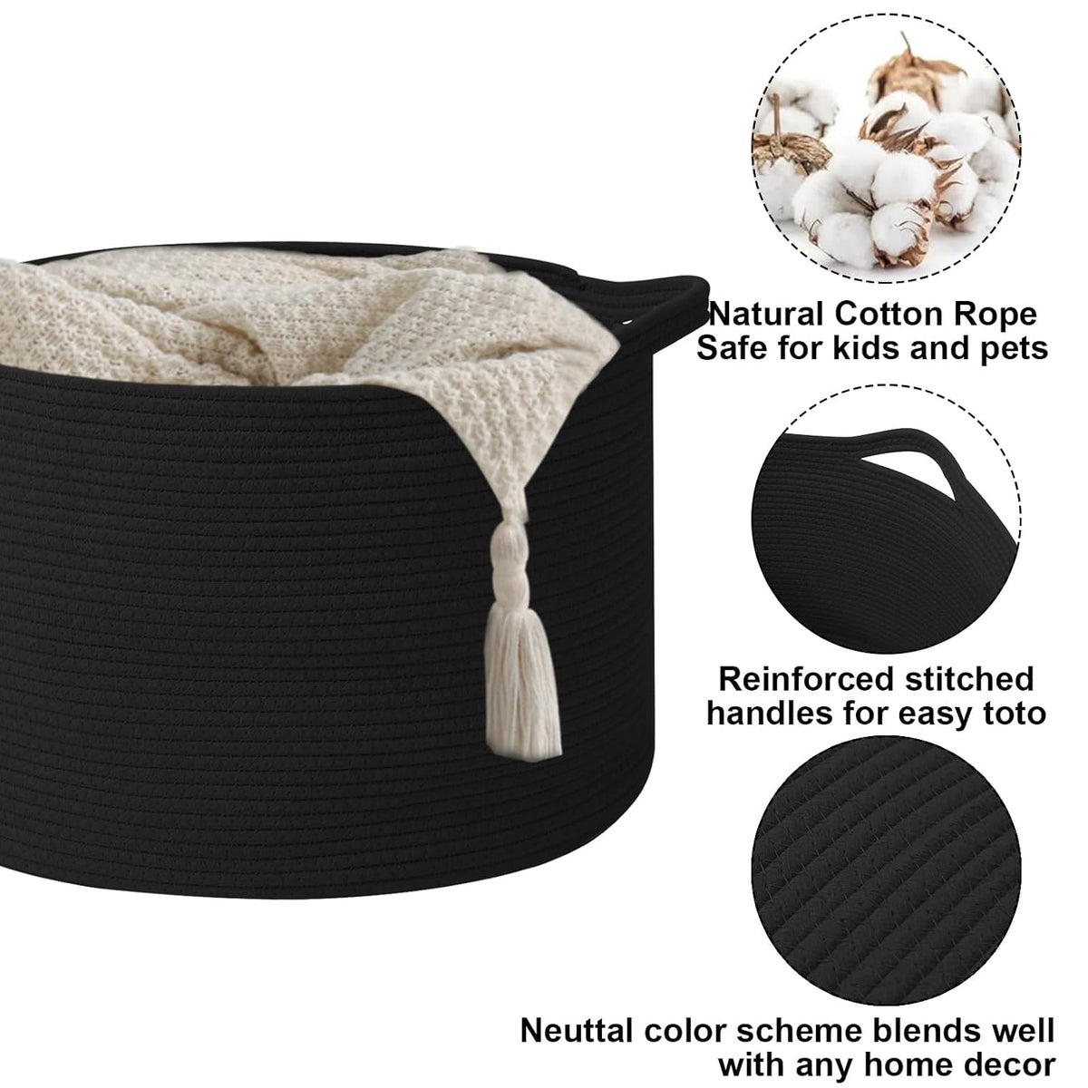 90L Large Blanket Basket,Rope Woven Laundry Basket-Yellow