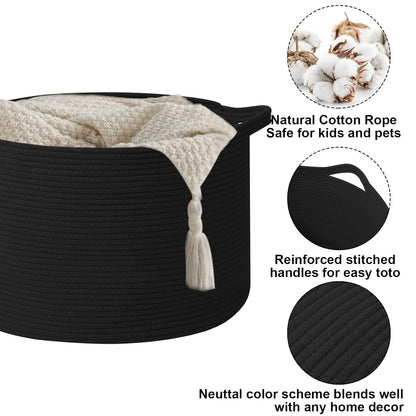 90L Large Blanket Basket,Rope Woven Laundry Basket-Yellow