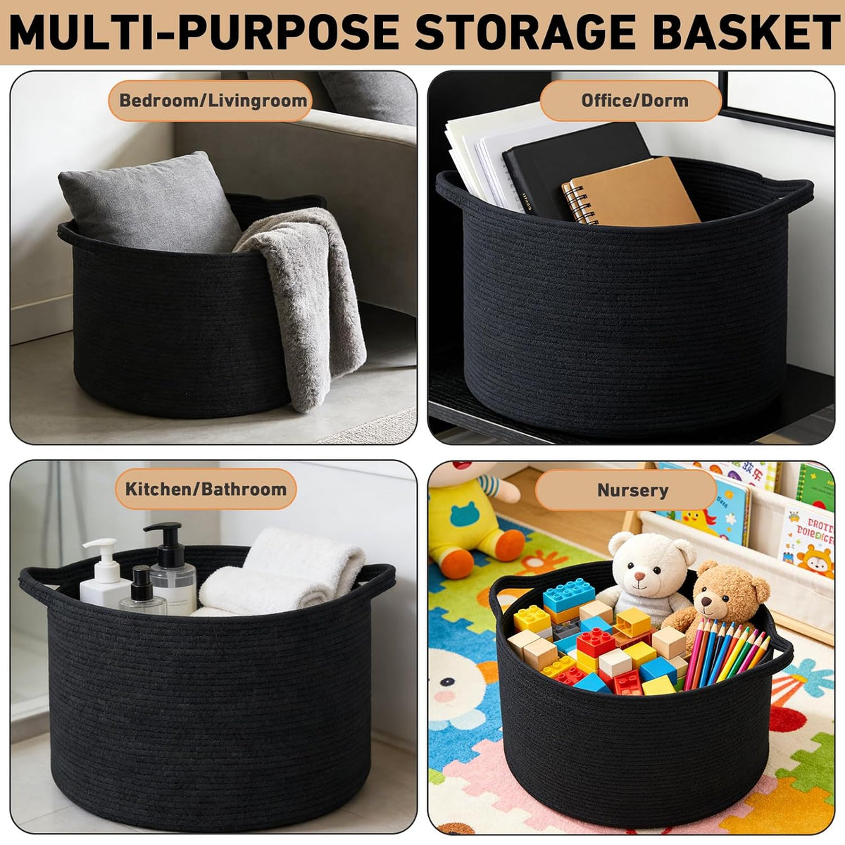 90L Large Blanket Basket,Rope Woven Laundry Basket-Yellow