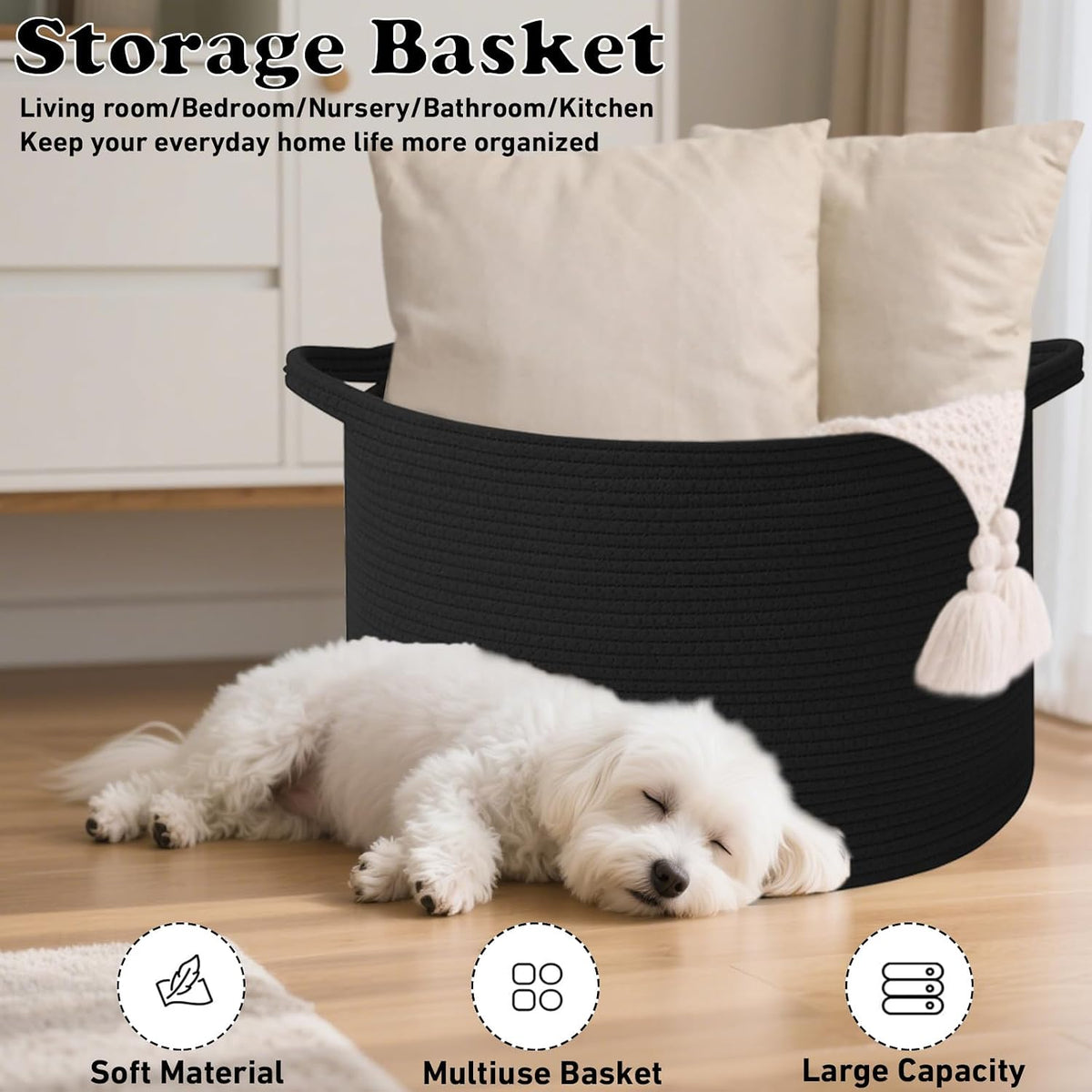 90L Large Blanket Basket,Rope Woven Laundry Basket-Yellow