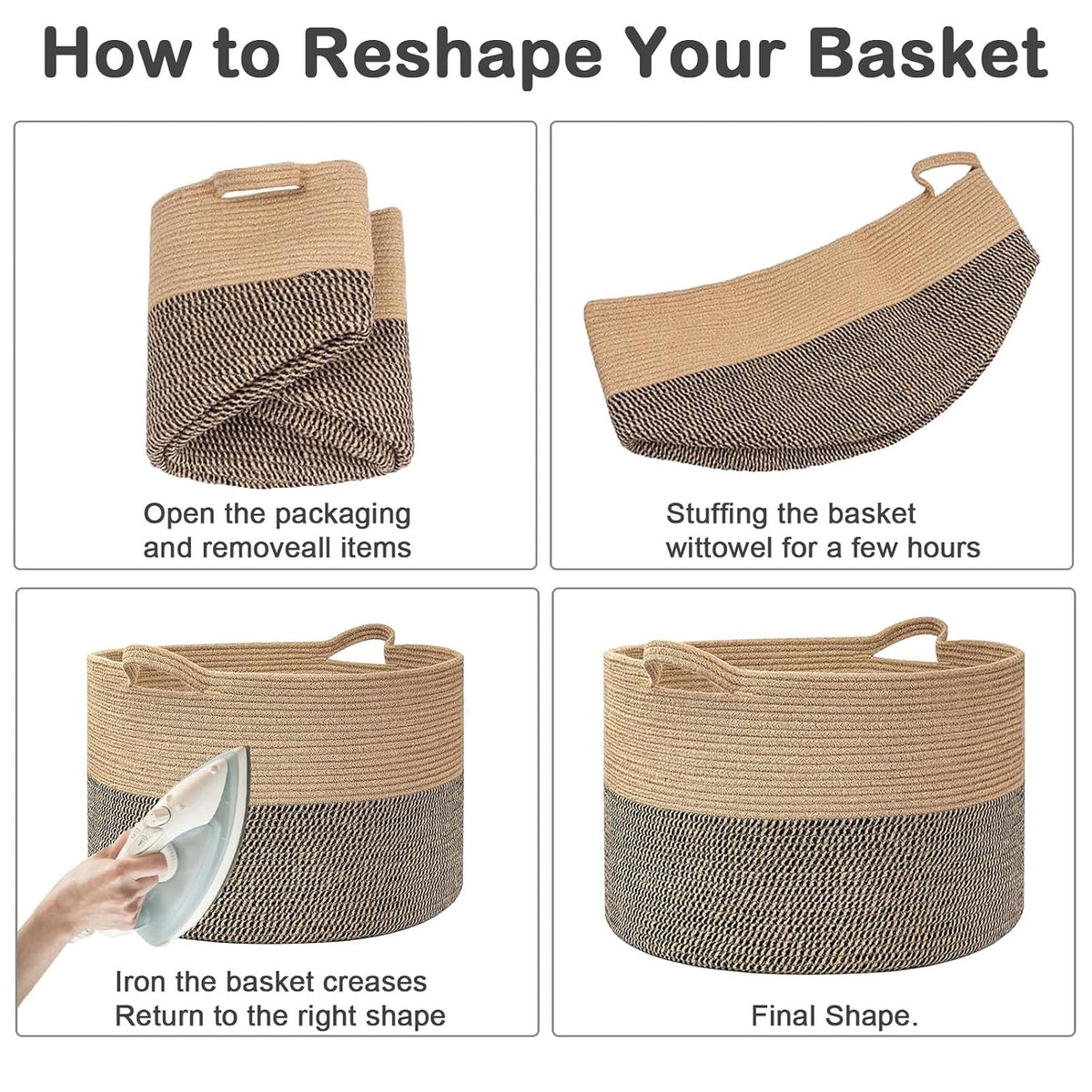 90L Large Blanket Basket,Rope Woven Laundry Basket-Yellow