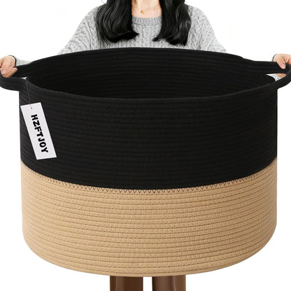 90L Large Blanket Basket,Rope Woven Laundry Basket-Yellow