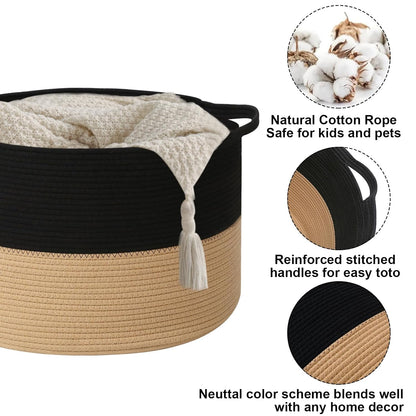 90L Large Blanket Basket,Rope Woven Laundry Basket-Yellow