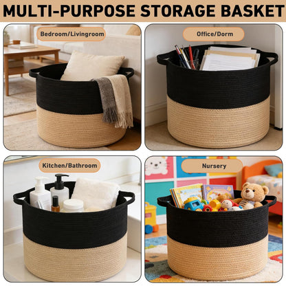 90L Large Blanket Basket,Rope Woven Laundry Basket-Yellow