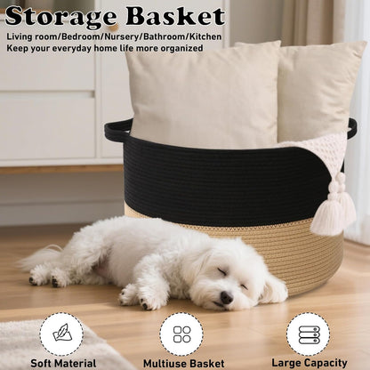 90L Large Blanket Basket,Rope Woven Laundry Basket-Yellow