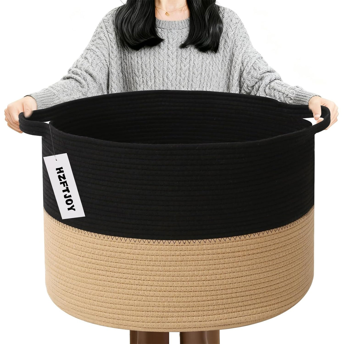 90L Large Blanket Basket,Rope Woven Laundry Basket-Yellow