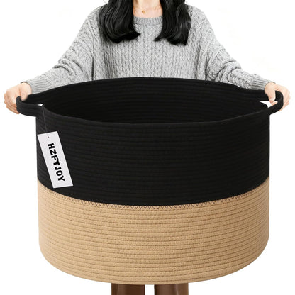 90L Large Blanket Basket,Rope Woven Laundry Basket-Yellow