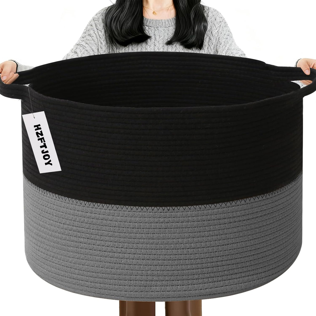 90L Large Blanket Basket,Rope Woven Laundry Basket-Yellow
