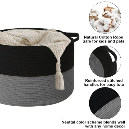 90L Large Blanket Basket,Rope Woven Laundry Basket-Yellow
