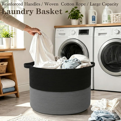 90L Large Blanket Basket,Rope Woven Laundry Basket-Yellow