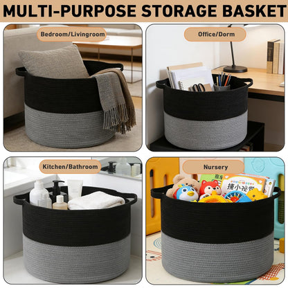 90L Large Blanket Basket,Rope Woven Laundry Basket-Yellow
