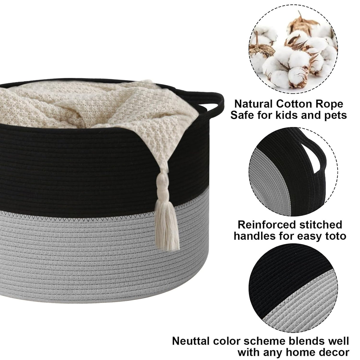 90L Large Blanket Basket,Rope Woven Laundry Basket-Yellow