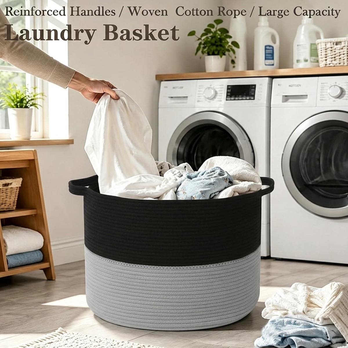 90L Large Blanket Basket,Rope Woven Laundry Basket-Yellow