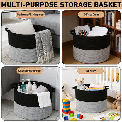 90L Large Blanket Basket,Rope Woven Laundry Basket-Yellow
