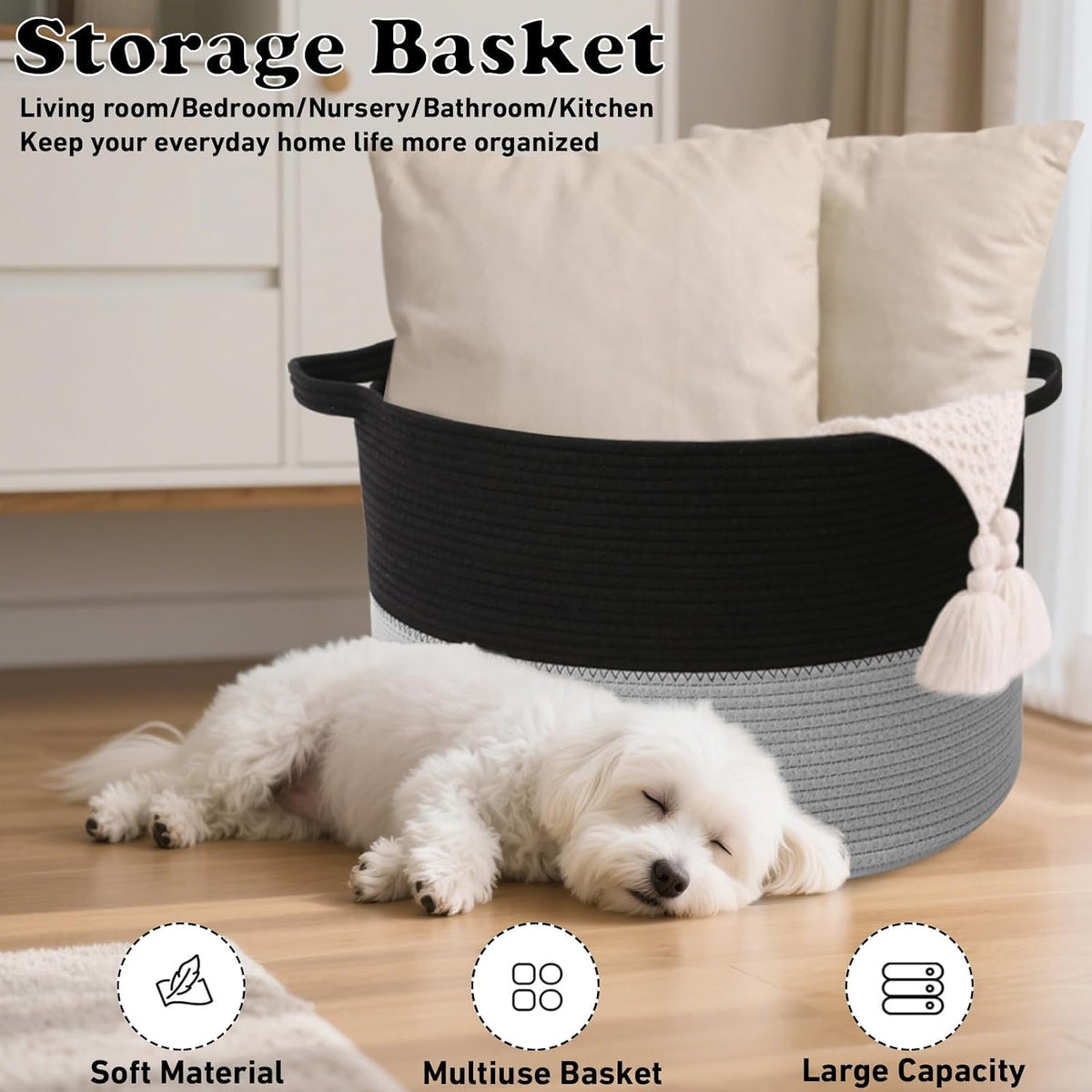 90L Large Blanket Basket,Rope Woven Laundry Basket-Yellow