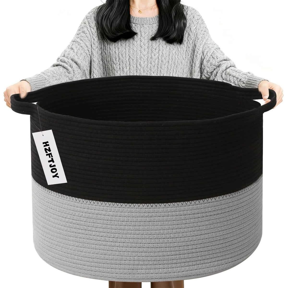 90L Large Blanket Basket,Rope Woven Laundry Basket-Yellow