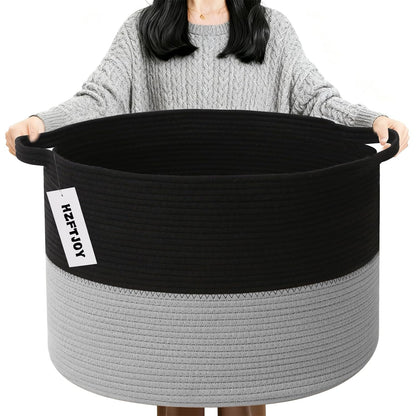 90L Large Blanket Basket,Rope Woven Laundry Basket-Yellow