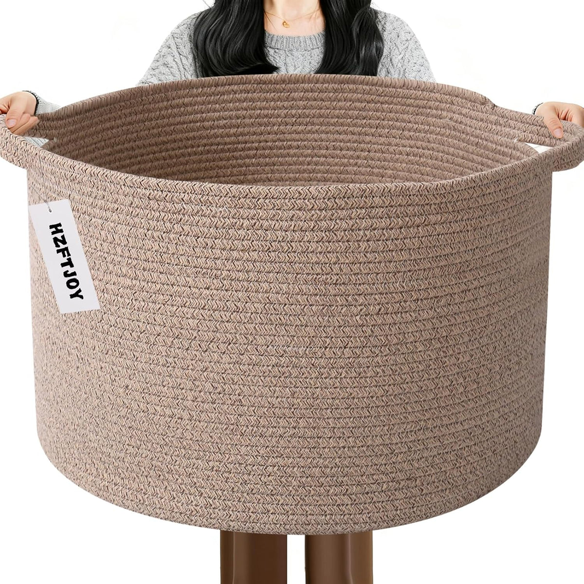 90L Large Blanket Basket,Rope Woven Laundry Basket-Yellow