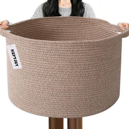 90L Large Blanket Basket,Rope Woven Laundry Basket-Yellow
