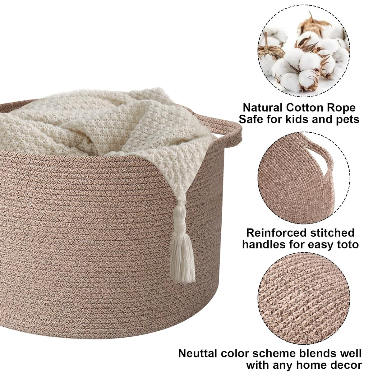 90L Large Blanket Basket,Rope Woven Laundry Basket-Yellow