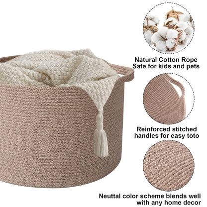 90L Large Blanket Basket,Rope Woven Laundry Basket-Yellow