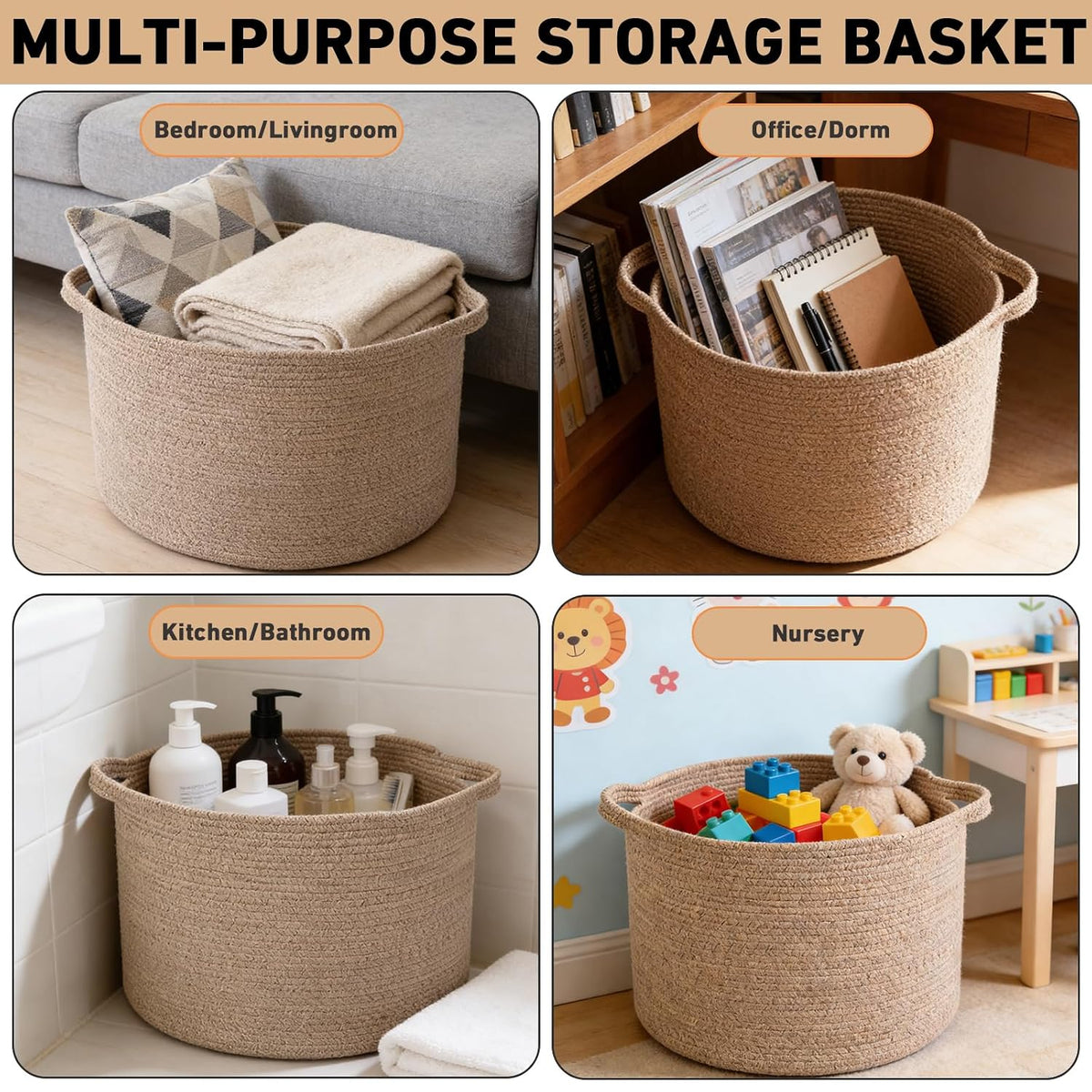 90L Large Blanket Basket,Rope Woven Laundry Basket-Yellow
