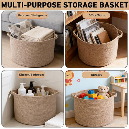 90L Large Blanket Basket,Rope Woven Laundry Basket-Yellow