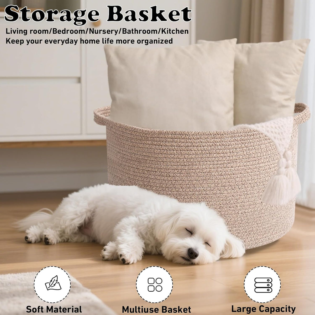 90L Large Blanket Basket,Rope Woven Laundry Basket-Yellow