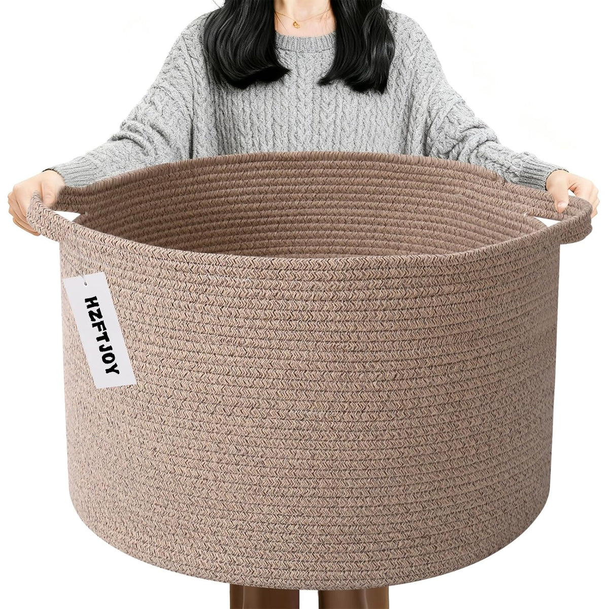 90L Large Blanket Basket,Rope Woven Laundry Basket-Yellow