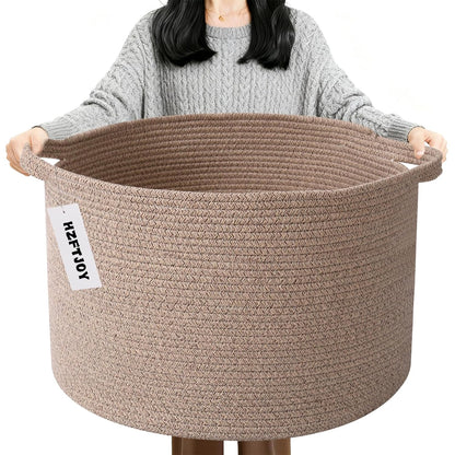 90L Large Blanket Basket,Rope Woven Laundry Basket-Yellow