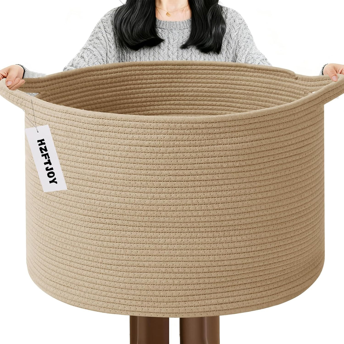 90L Large Blanket Basket,Rope Woven Laundry Basket-Yellow