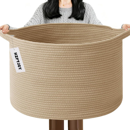 90L Large Blanket Basket,Rope Woven Laundry Basket-Yellow