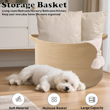90L Large Blanket Basket,Rope Woven Laundry Basket-Yellow