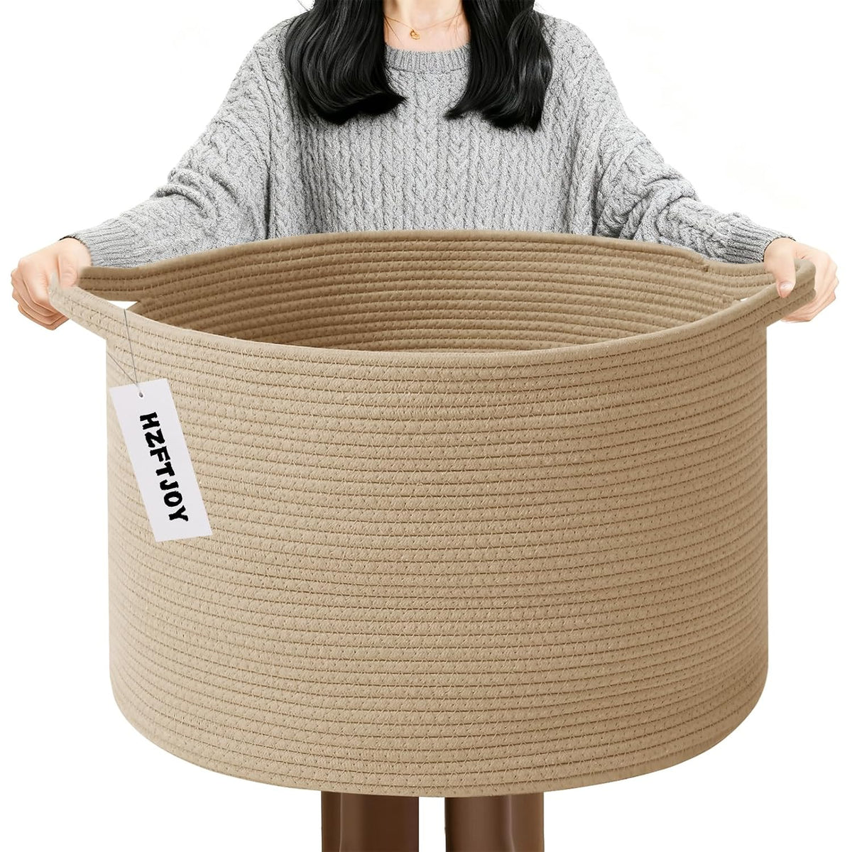 90L Large Blanket Basket,Rope Woven Laundry Basket-Yellow