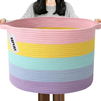 90L Large Blanket Basket,Rope Woven Laundry Basket-Yellow