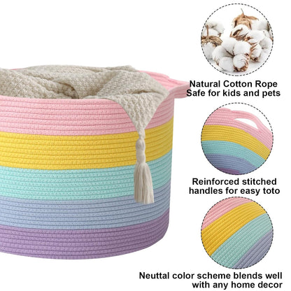 90L Large Blanket Basket,Rope Woven Laundry Basket-Yellow