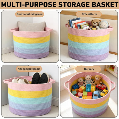 90L Large Blanket Basket,Rope Woven Laundry Basket-Yellow