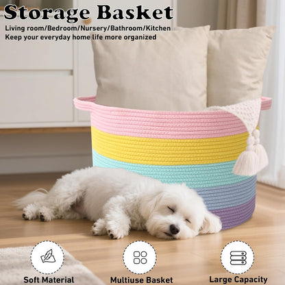 90L Large Blanket Basket,Rope Woven Laundry Basket-Yellow