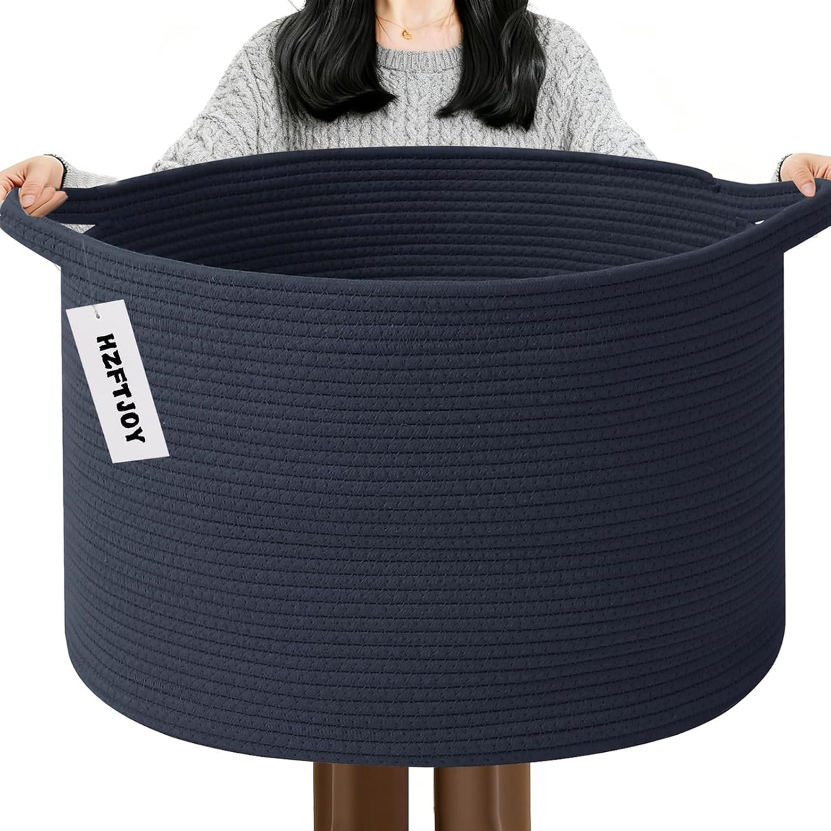 90L Large Blanket Basket,Rope Woven Laundry Basket-Yellow