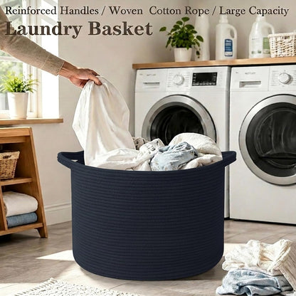 90L Large Blanket Basket,Rope Woven Laundry Basket-Yellow