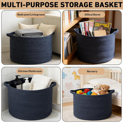 90L Large Blanket Basket,Rope Woven Laundry Basket-Yellow