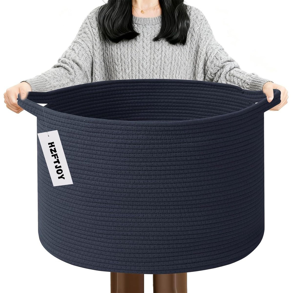 90L Large Blanket Basket,Rope Woven Laundry Basket-Yellow