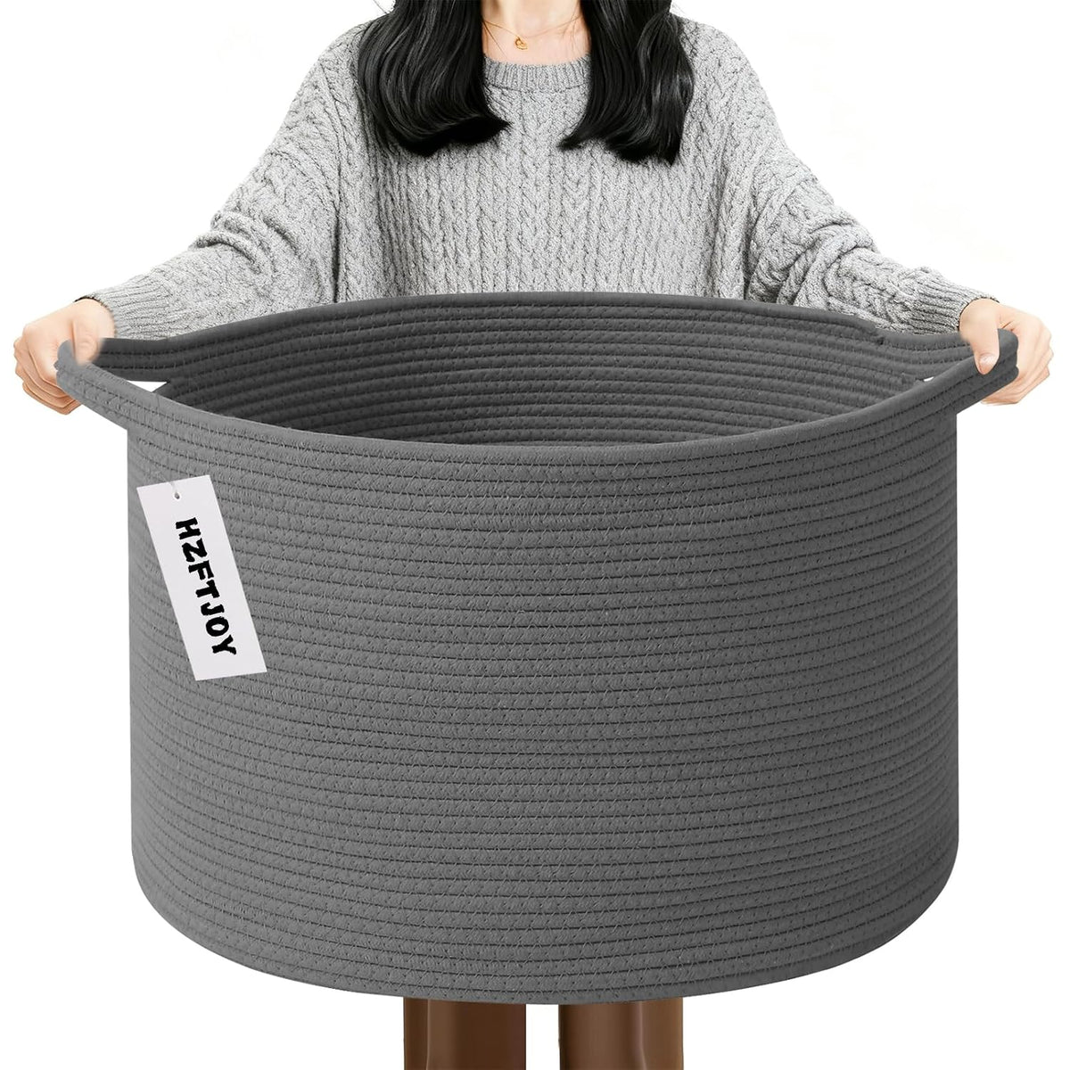90L Large Blanket Basket,Rope Woven Laundry Basket-Yellow