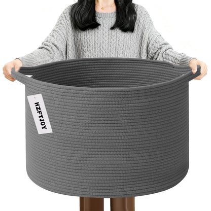 90L Large Blanket Basket,Rope Woven Laundry Basket-Yellow